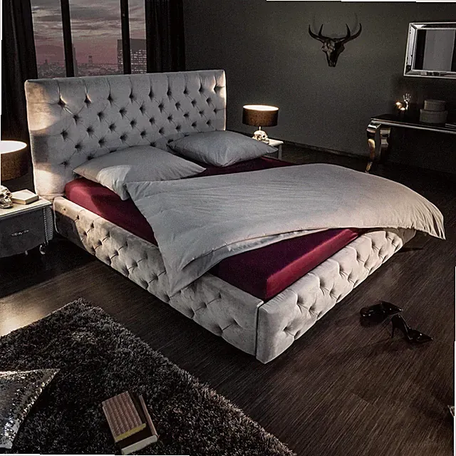 Design Doppelbett PARIS 180x200cm silber grau Samt Polsterbett Ehebett