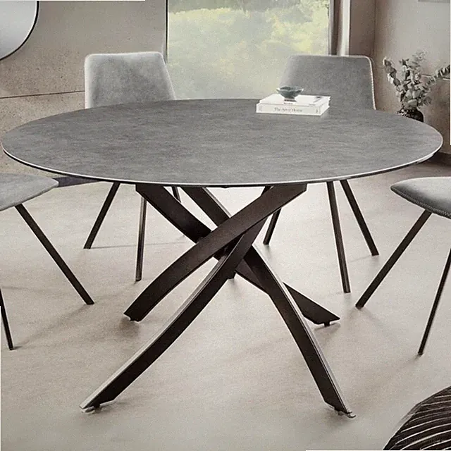Design Esstisch AMICA 120cm anthrazit Beton-Optik Keramik schwarzes Metall-Geste