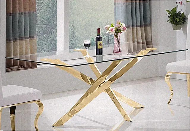 Design Esstisch Edelstahl Tempered Glass Tisch Esszimmer Tisch Gold 180x90 cm