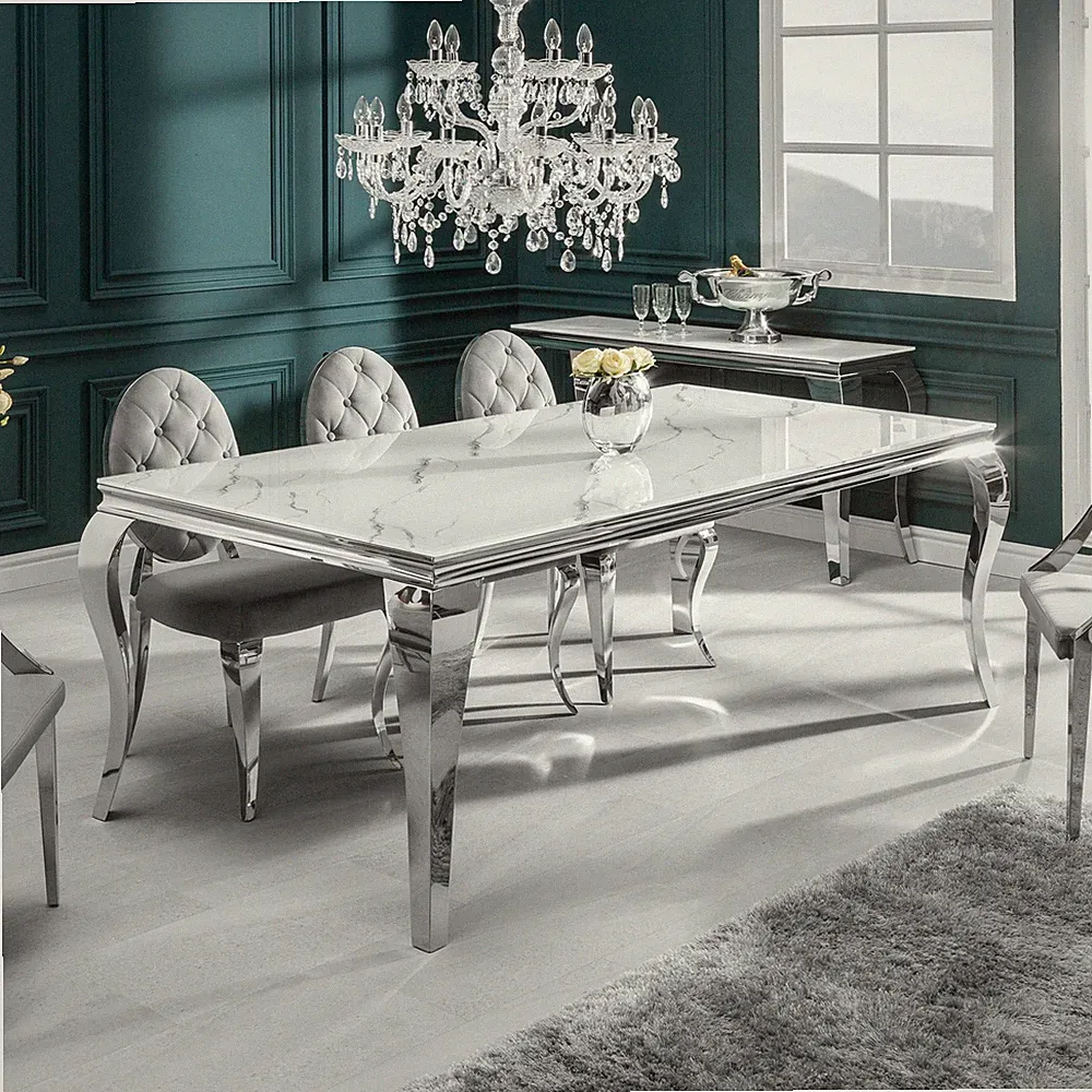 Design Esstisch MODERN BAROCK AUSWAHL weiß chrom Glasplatte Marmor Edelstahl