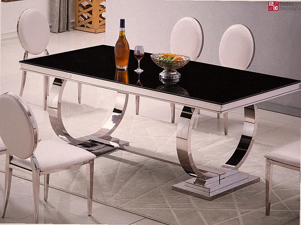 Design Esstisch Schwarz Edelstahl Silber Tisch Esszimmer Tisch 200x100x75 cm