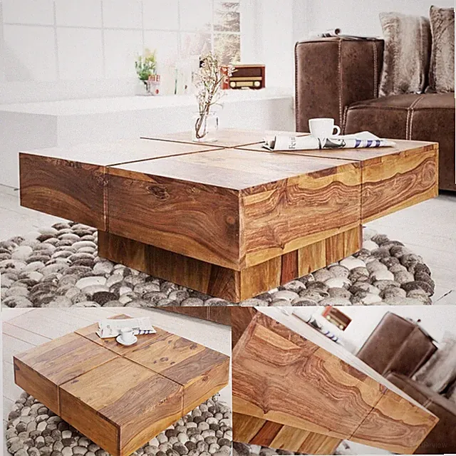 Design Massivholz Couchtisch BOLT 70cm Sheesham stone finish Handarbeit