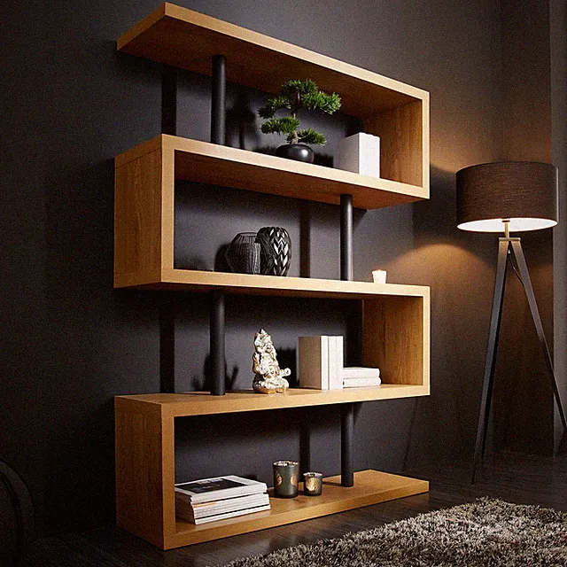 Design Regal SNAKE 165cm Eichenoptik Bücherregal mit fünf Böden Wohnzimmerregal
