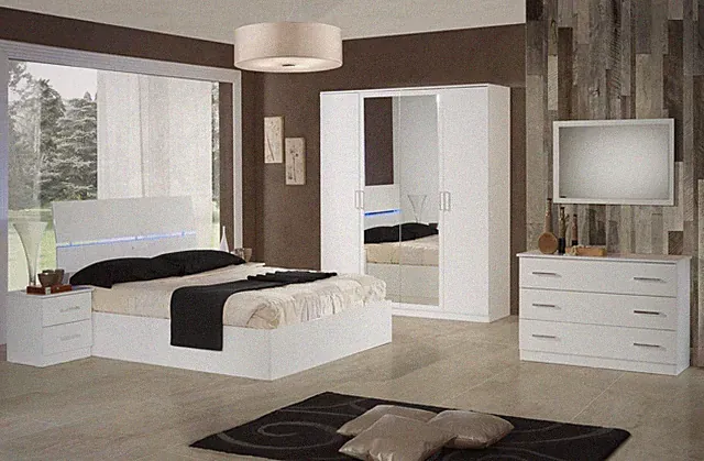 Design Schlafzimmer 6 tlg. Komplettes Set Bett Nachttisch Kommode Spiegel Holz
