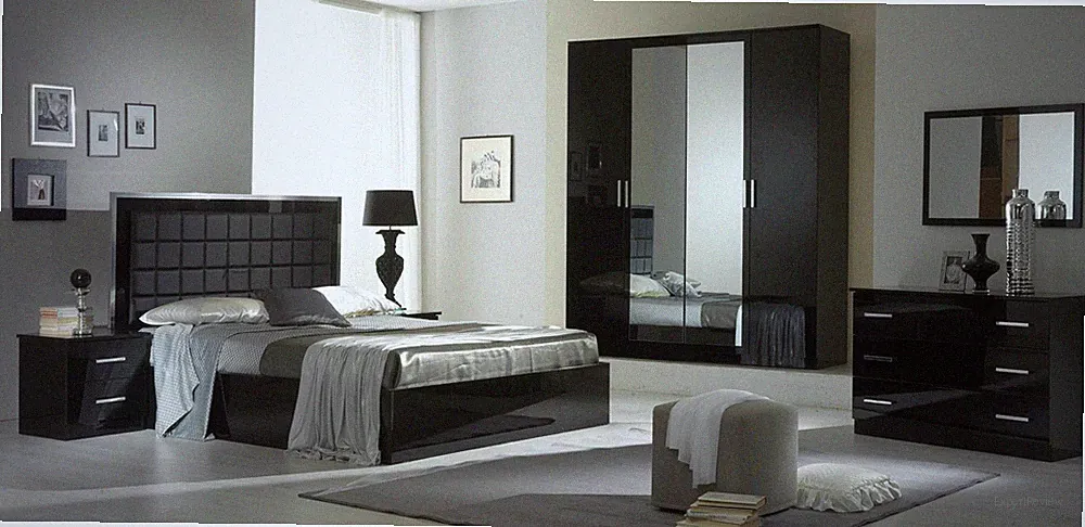 Design Schlafzimmer 6 tlg. Schlafzimmer Komplett Set Bett Nachttisch Kommode Neu