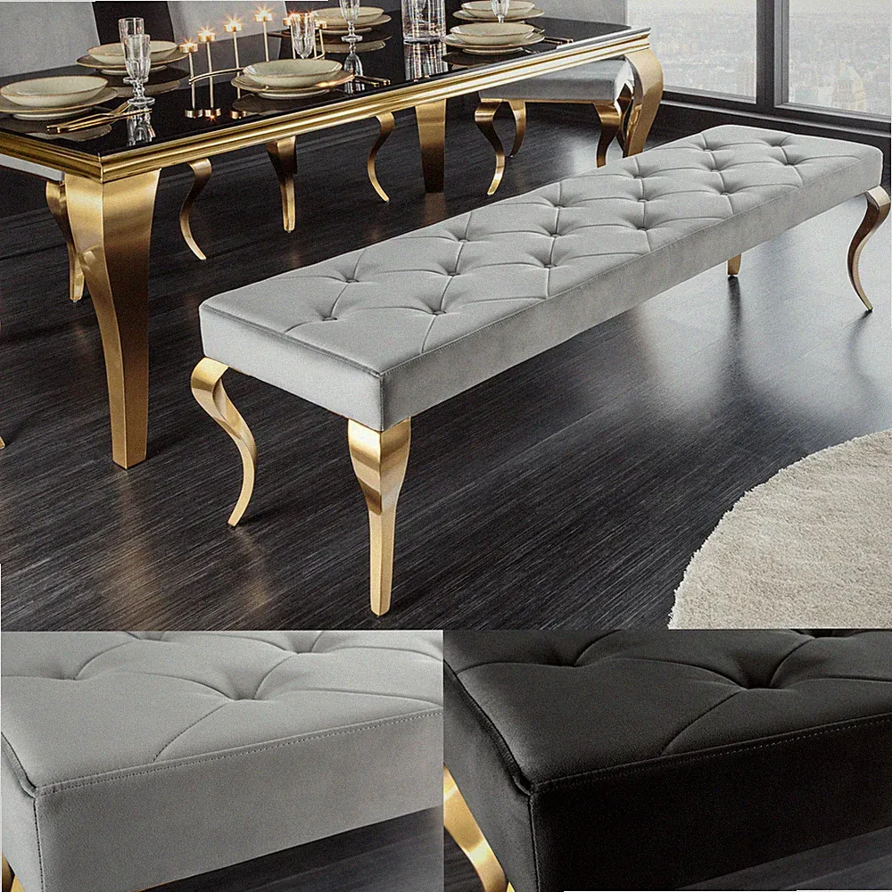 Design Sitzbank MODERN BAROCK 175cm FARBWAHL Samt gold Edelstahl Samtbank Bank