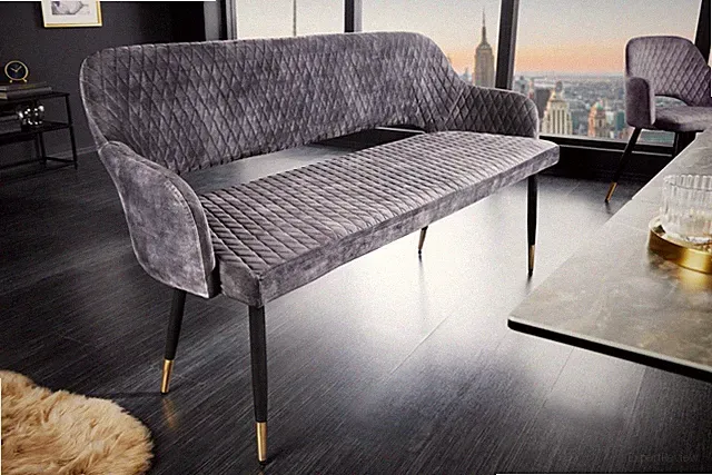 Design Sitzbank PARIS 160cm greige Samt R�ckenlehne goldene Fu�kappen Retro