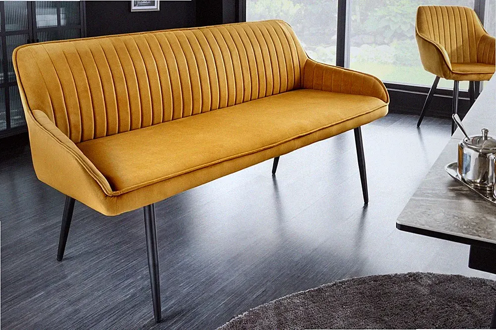 Design Sitzbank TURIN 160cm FABRWAHL Samt schwarz Metall Armlehne Samtbank Bank