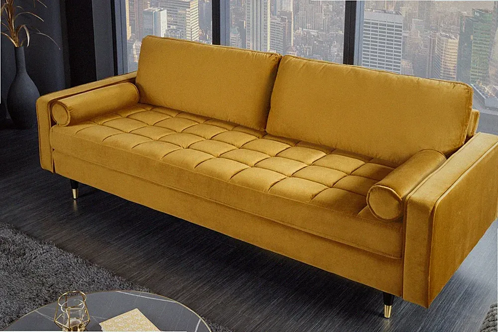 Design Sofa COZY VELVET 220cm Samt Federkern 3er-Sofa Federkern Couch mit Kissen