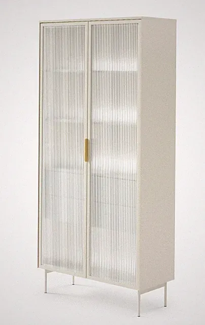 Design Vitrine Kaschmir LED 2 Türen 2 Schubladen Ornamentglas Wohnzimmerschrak
