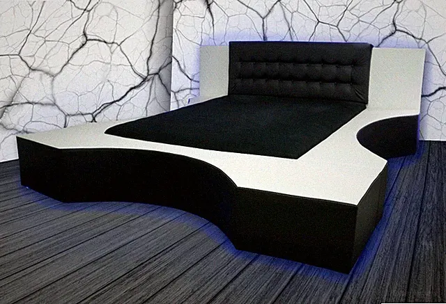 Designer Bett Einzelstück schwarz weiß mit geprägten Leder Luxus Np 6500