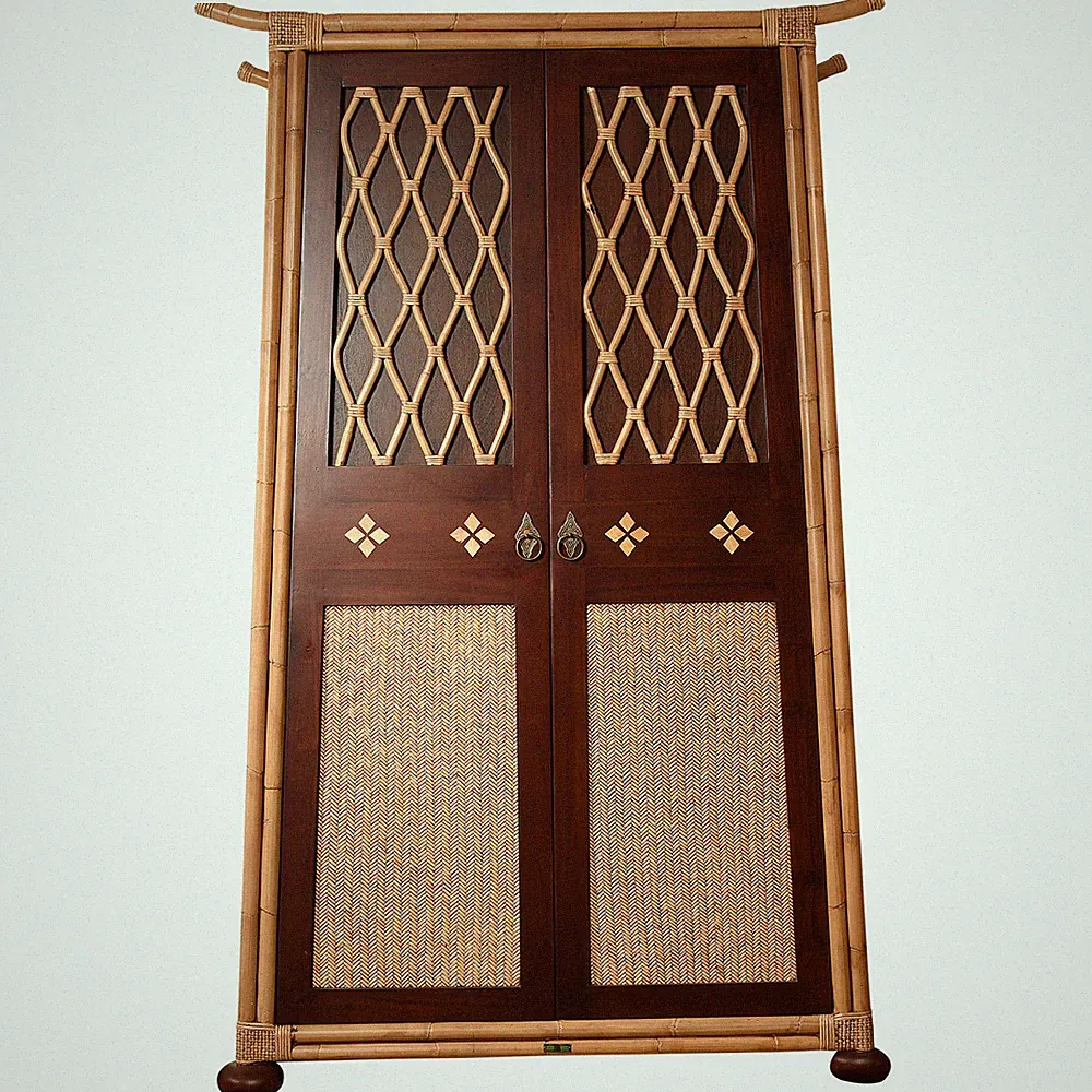 Designer Schrank Shanghai Rattan Holzschrank Kleiderschrank Garderobe Asiatisch