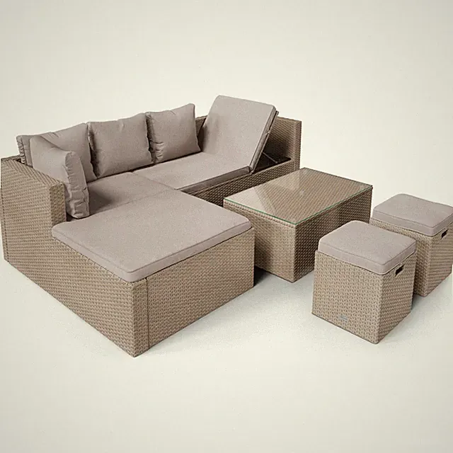 di volio Lounge Gartenmöbel-Set BOLOGNA Gartenset Ecksofa, Tisch, 2 Hocker