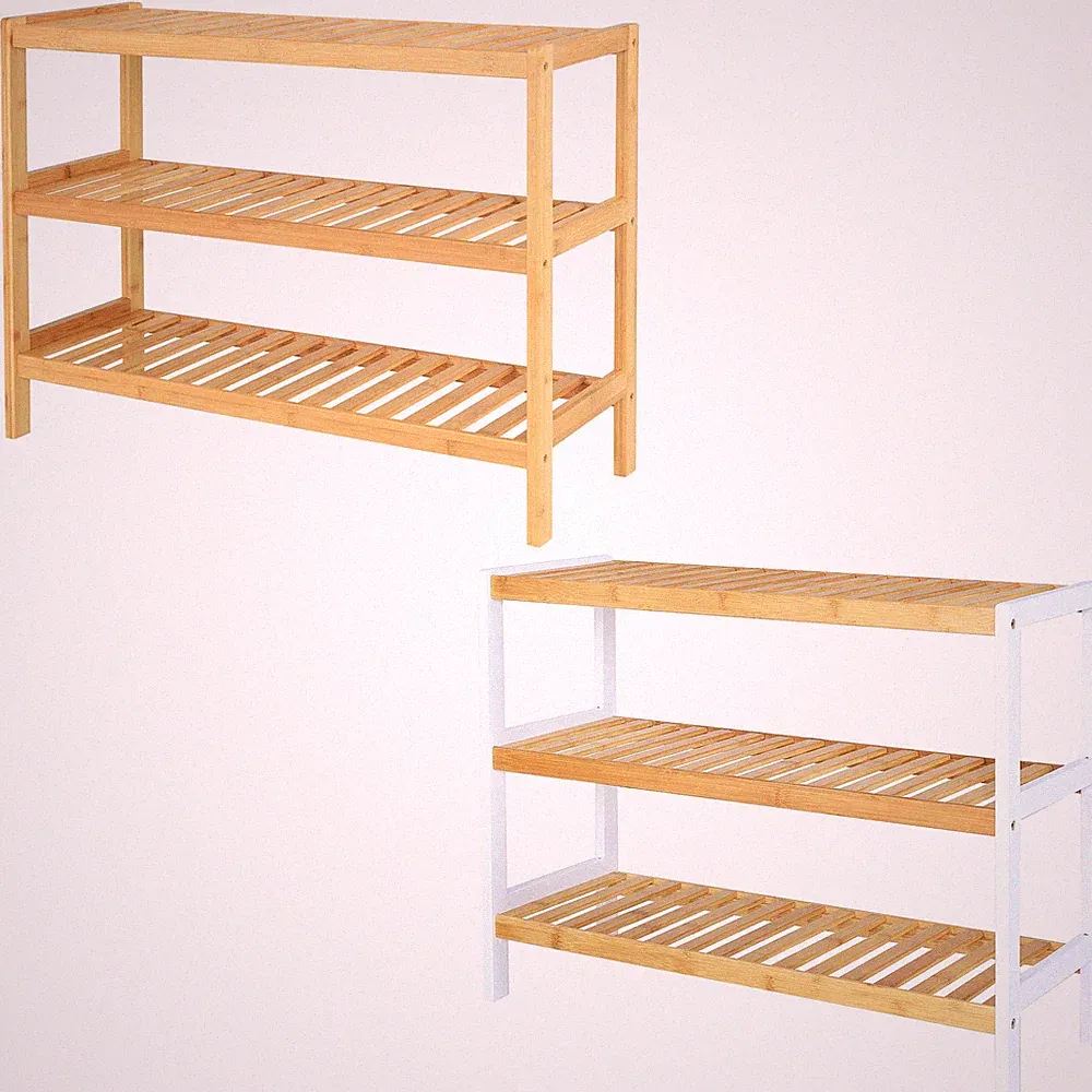 dibea Schuhregal 3 Ablagefächer Bambusregal Standregal Küchenregal Wohnzimmer