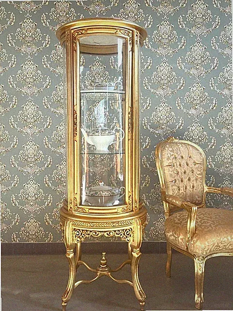 Display Cabinet French Rococo Vitrine Handmade Showcase Gold Finish Home Decor