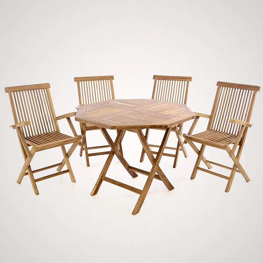 DIVERO Gartenmöbel-Set Terrassenmöbel-Garnitur Sitzgruppe Teakholz Tisch Ø 100cm