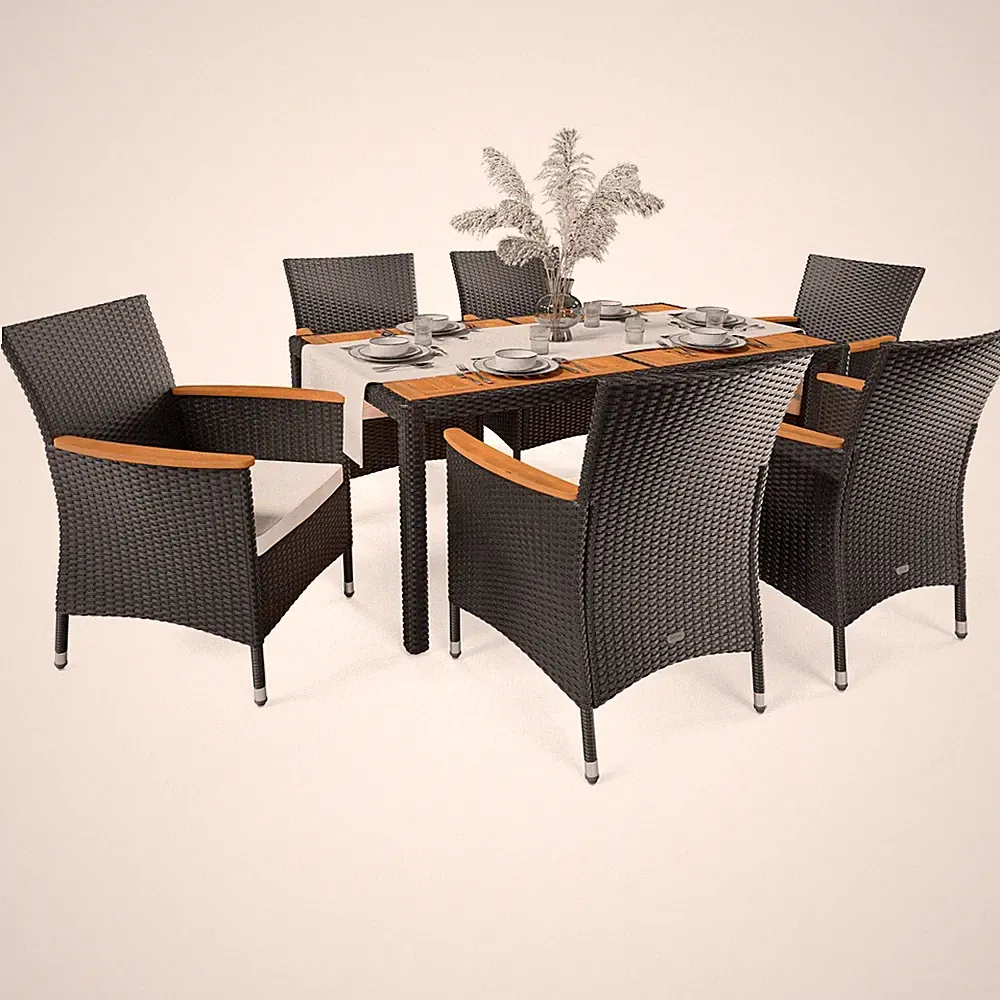 diVolio Gartenmöbel Set Poly Rattan 5cm Dicke Auflagen Sitzgruppe VERONA 6+1