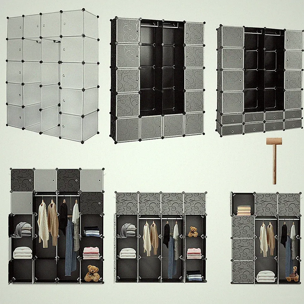 DIY Kleiderschrank 12/16/20 Würfel Steckregal mit Türen Kleiderstange PP