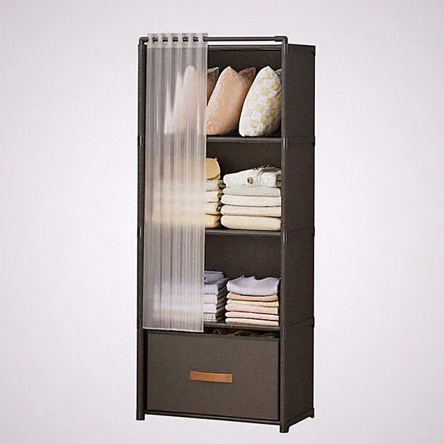 DIY Kleiderschrank platzsparend Kleiderregal mit Vorhang einfache Montage