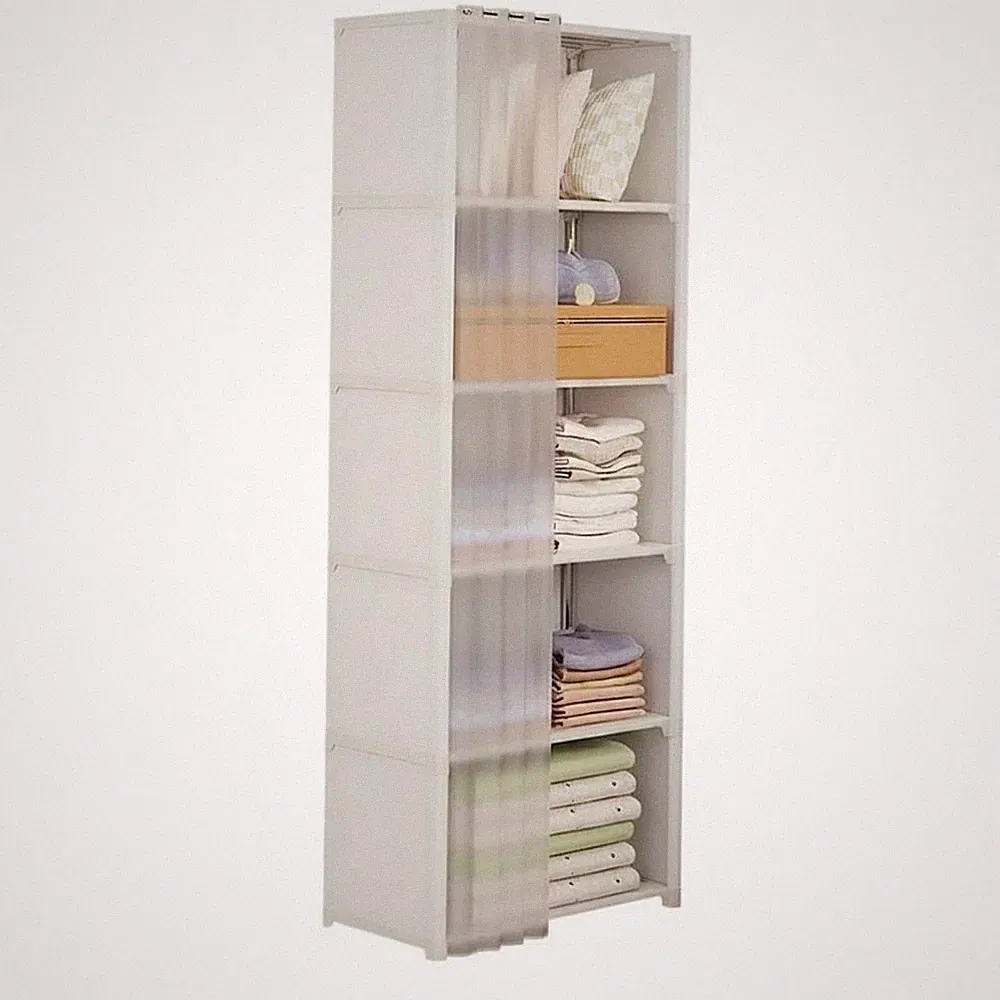 DIY Kleiderschrank platzsparend Kleiderregal mit Vorhang leicht für Studenten