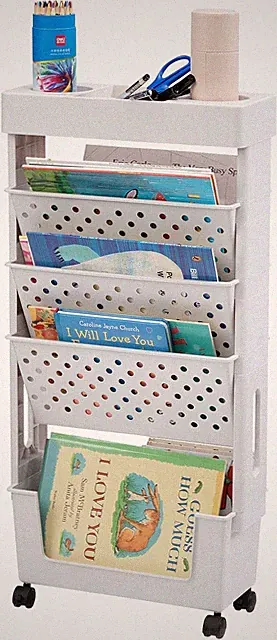 DOEWORKS Bücherwagen Klein Bücherregal mit Rollen Bastelwagen Rollwagen Schmal A