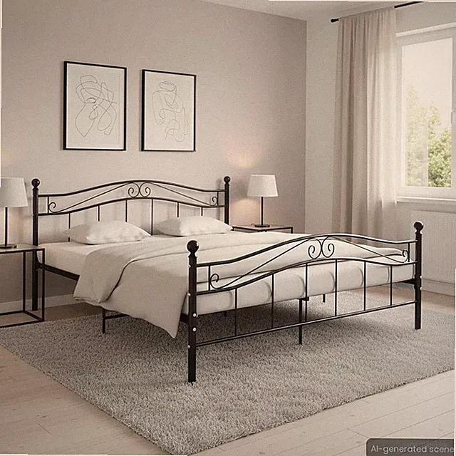 Doppelbett 140x200cm Schwarz Metall Bettgestell Metallverzierung Schmiedeeisen