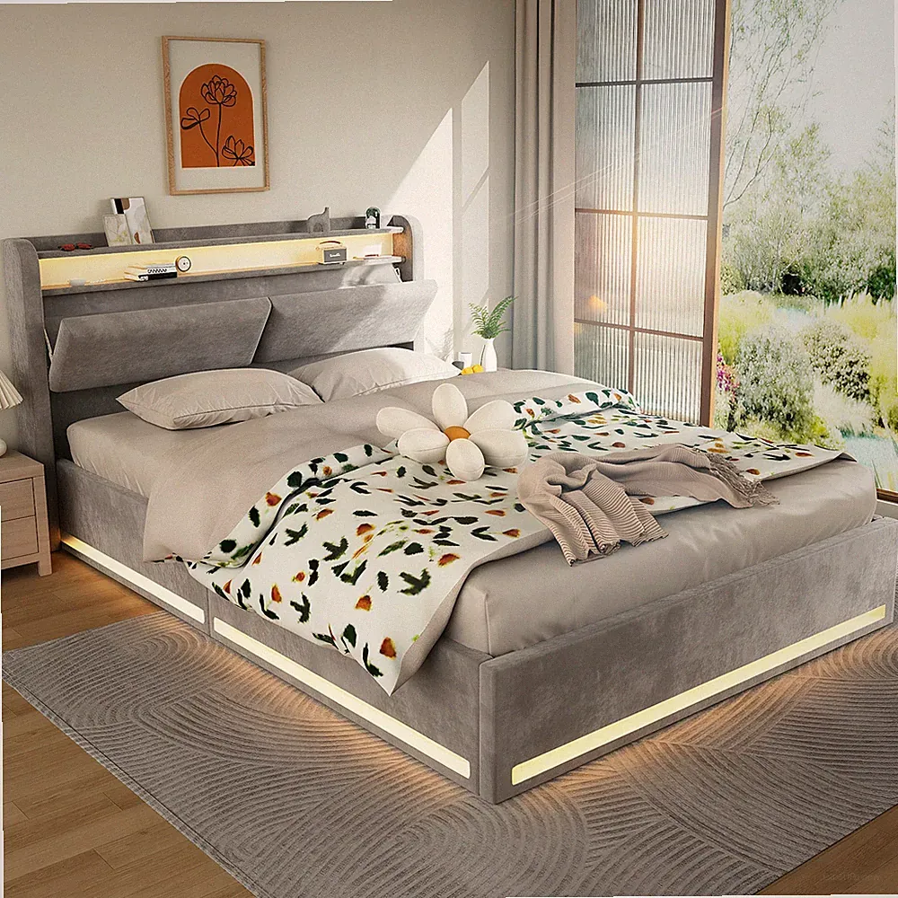 Doppelbett Boxspringbett Polsterbett mit Stauraum Lattenrost aus Holz 140x200cm