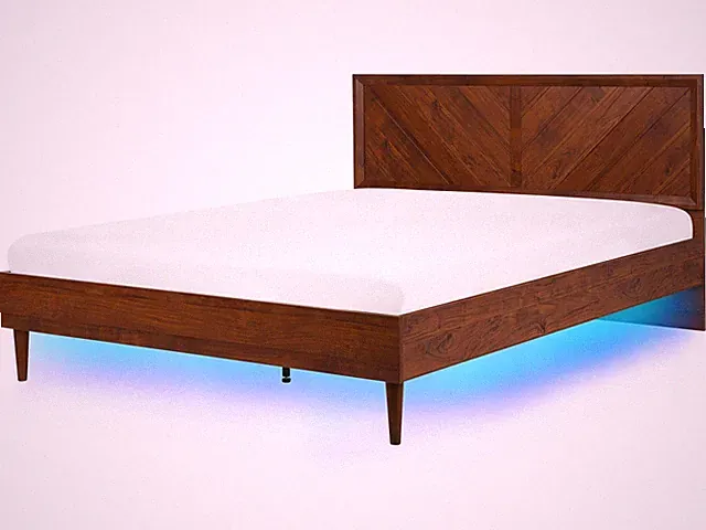 Doppelbett dunkler Holzfarbton LED-Beleuchtung bunt Lattenrost 180x200 cm Mialet