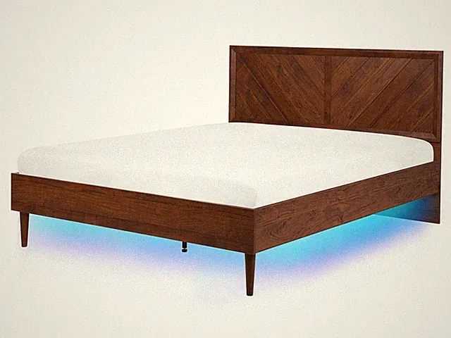 Doppelbett dunkler Holzfarbton mit LED-Beleuchtung bunt Mialet