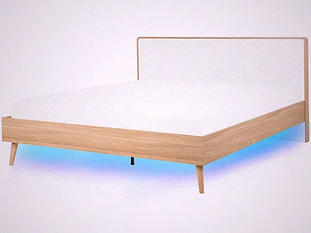 Doppelbett heller Holzfarbton/weiß mit LED-Beleuchtung bunt Serris