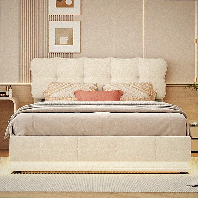 Doppelbett Polsterbett 160x200 cm Stauraumbett LED Bett Bettgestell Lattenrost