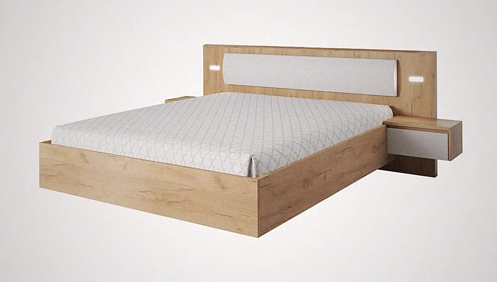 DOPPELBETT XELO Bettgestell 160x200cm wildeiche gold weiß DESIGN MÖBEL