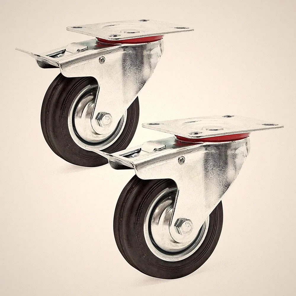 Doppelstopp-Lenkrolle Set 2x Vollgummirad 100mm Transportrolle 70kg Möbelrolle