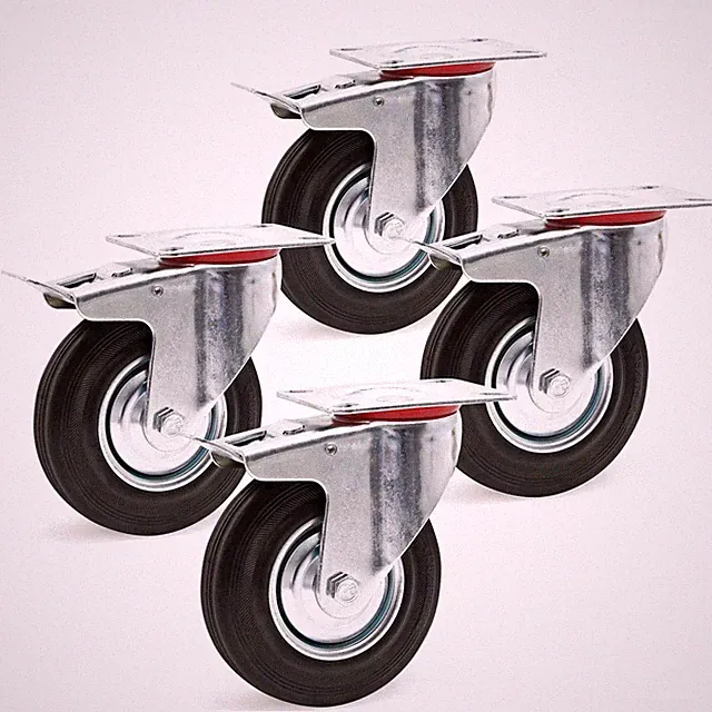 Doppelstopp-Lenkrolle Set 4x Vollgummirad 125mm Transportrolle 100kg Möbelrolle