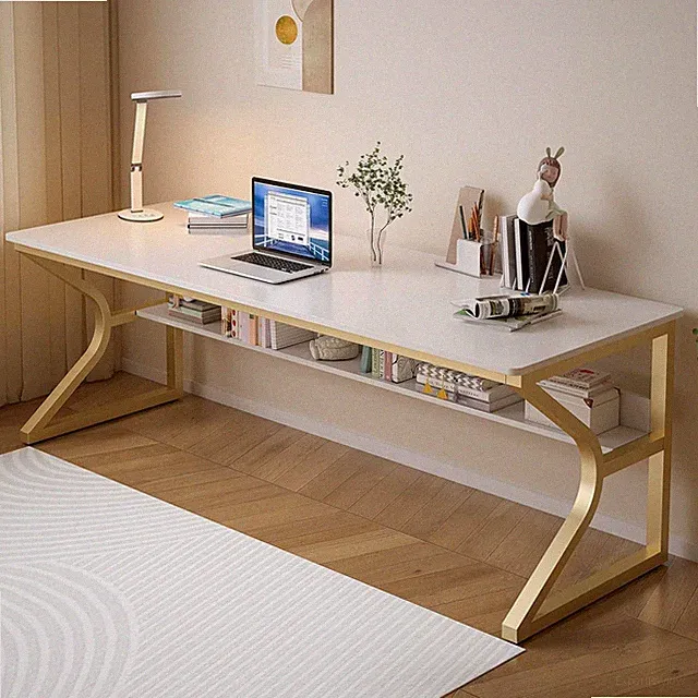 Doppelter Langer Schreibtisch mit Regal 180cm PC Tisch für 2 Personen Modern