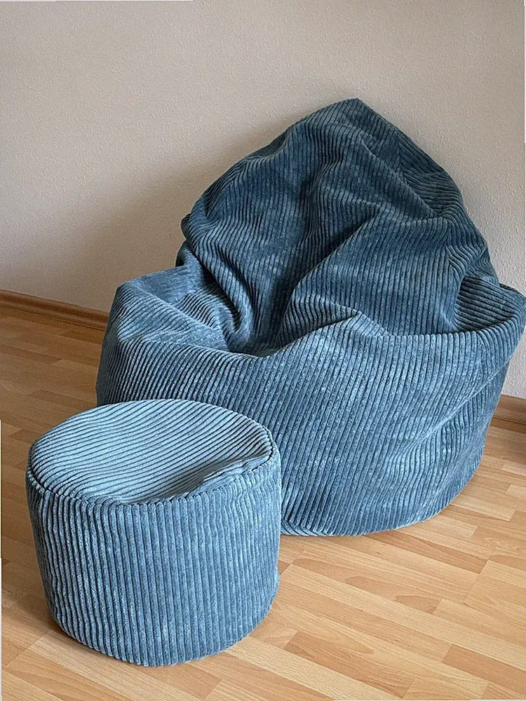 Dream Roots Sitzsack mit Hocker Lincoln Cord Blau Größe M