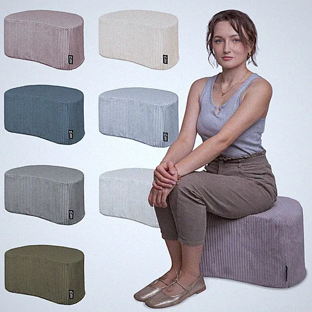 DreamRoots Cord Halbmond Pouf, Hocker & Tisch, leicht, 54x36x35 cm