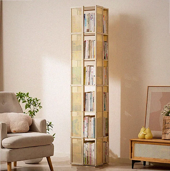 Drehbares Bücherregal 184cm Eckregal 360° Bücherregal Drehbar 6 Stufiges Regal