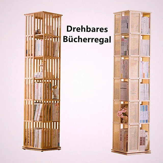 Drehbares Bücherregal 360° Offener Bücherschrank 6 Ebenen Standregal Drehregal