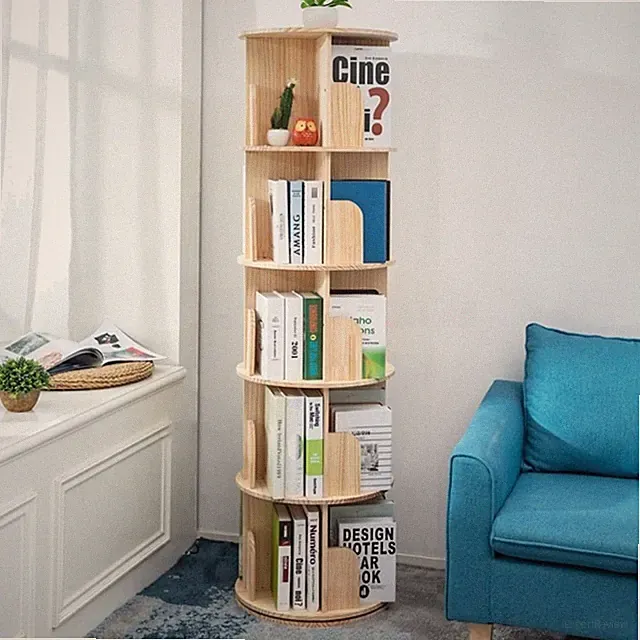 Drehbares Bücherregal aus Massivholz, 360 Grad Display, Stehendes Bücherregal...