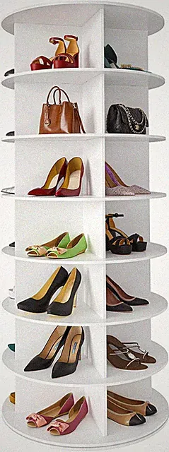 Drehregal 360 Grad Holz Weiß Schuhregal Bücherregal Dekoregal 7 Ebenen
