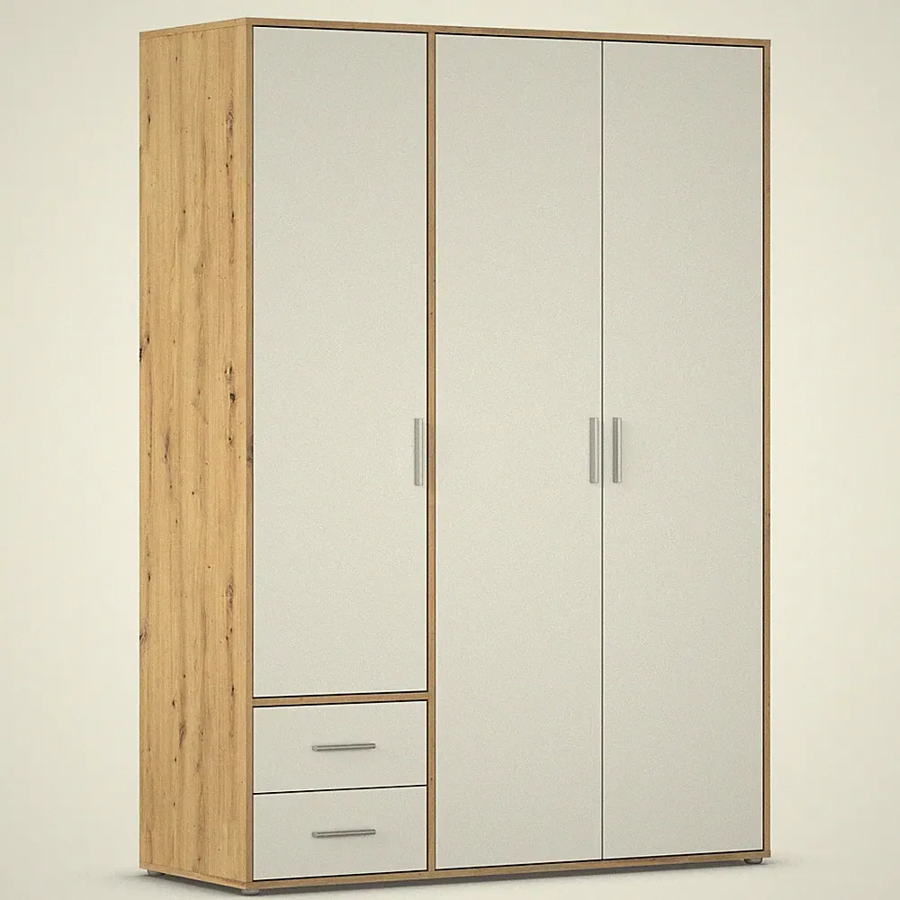 Drehtürenschrank - alpinweiß - Eiche Artisan - 140 cm Kleiderschrank Schrank