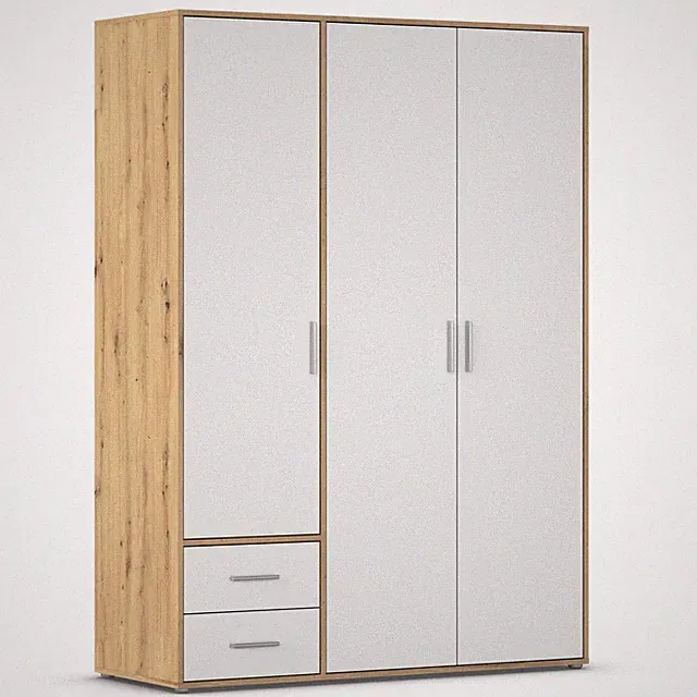 Drehtürenschrank - alpinweiß - Eiche Artisan - 140 cm Kleiderschrank Schrank