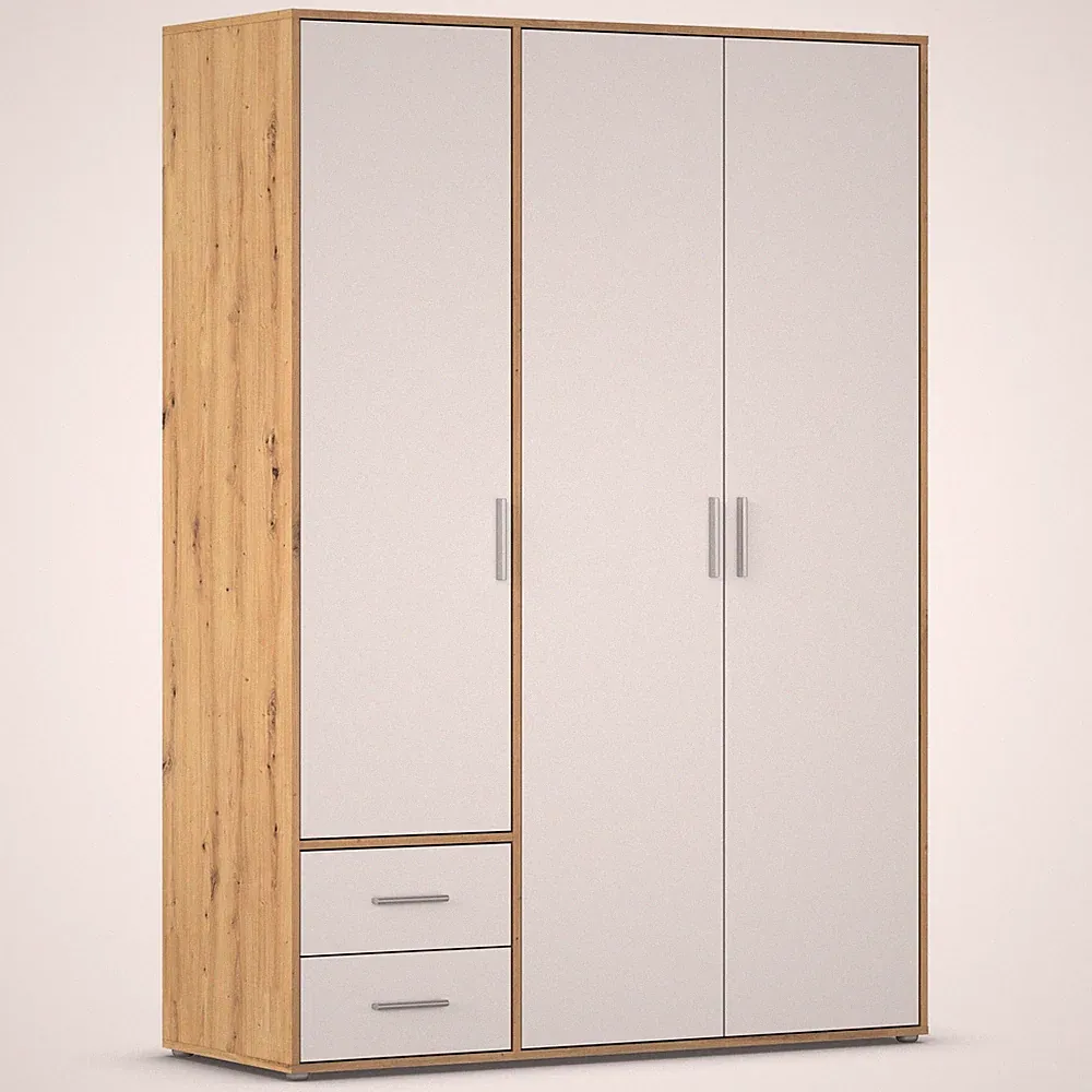 Drehtürenschrank - alpinweiß - Eiche Artisan - 140 cm Kleiderschrank Schrank