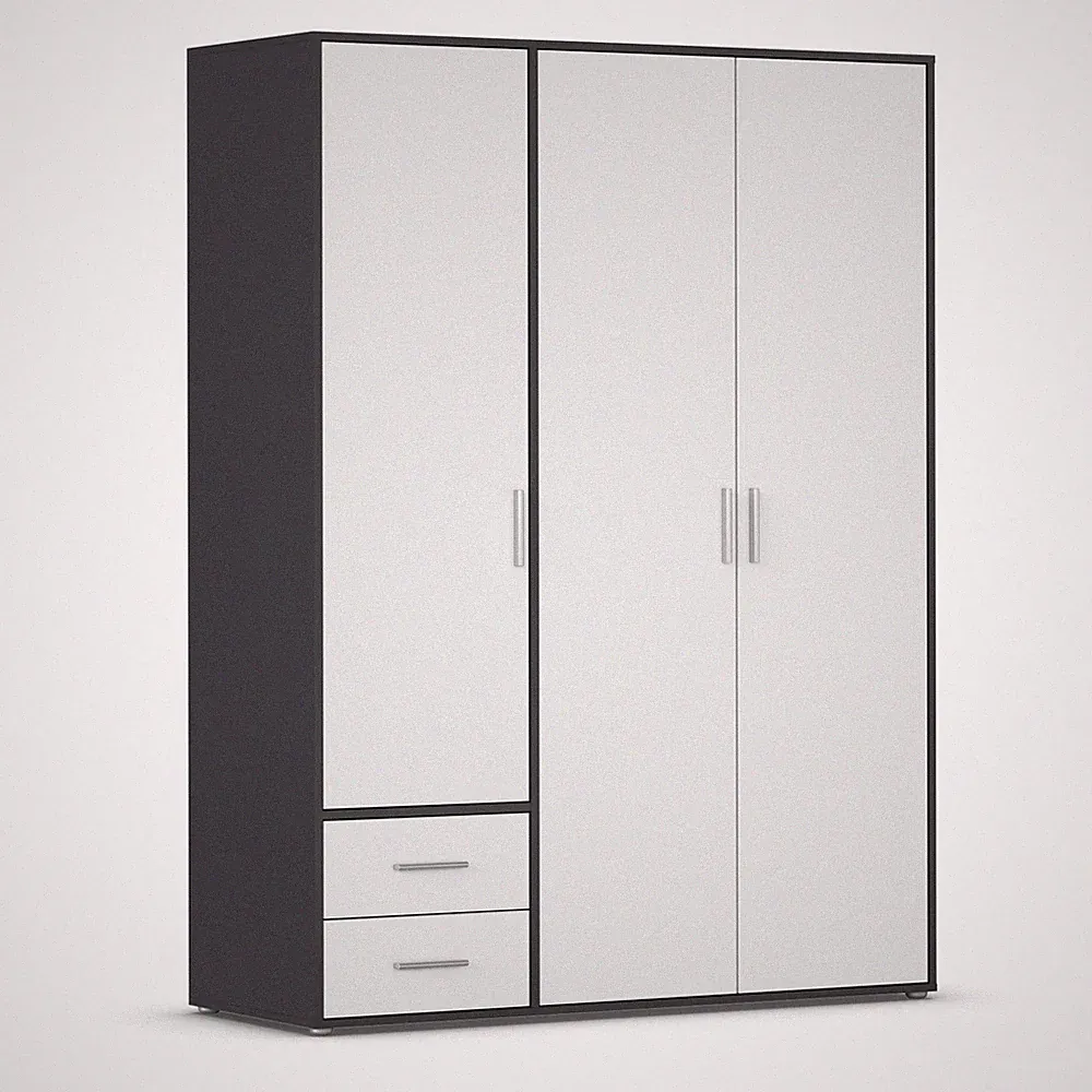 Drehtürenschrank - alpinweiß - grau metallic - 140 cm Kleiderschrank Schrank