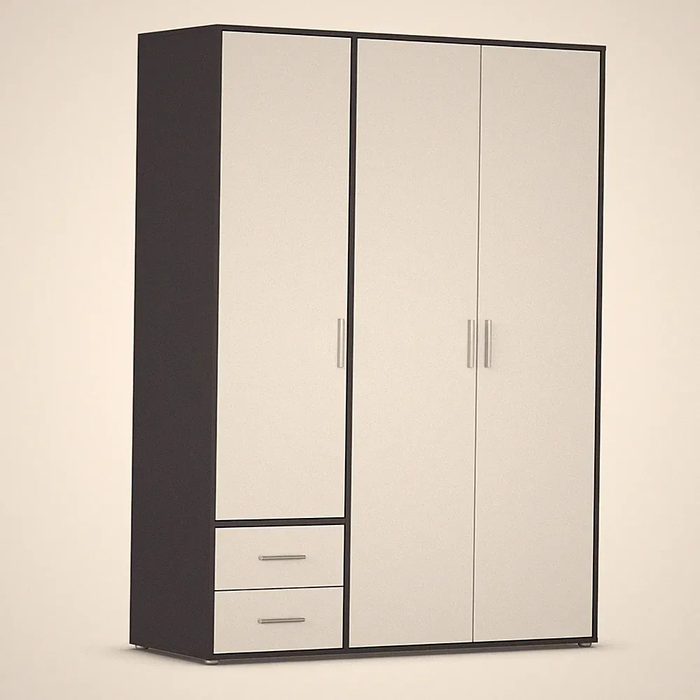 Drehtürenschrank - alpinweiß - grau metallic - 140 cm Kleiderschrank Schrank