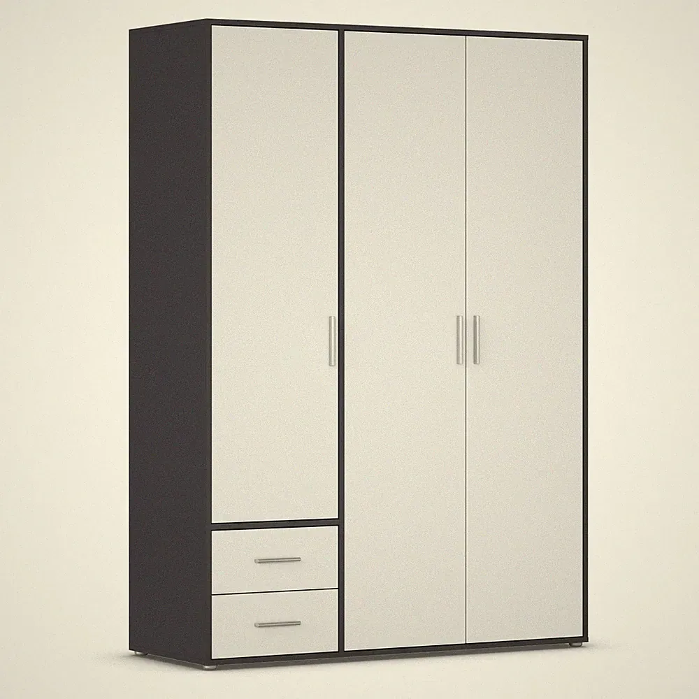 Drehtürenschrank - alpinweiß - grau metallic - 140 cm Kleiderschrank Schrank