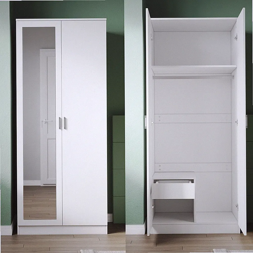 Drehtürenschrank Kleiderschrank mit Spiegel Garderobenschrank Weiß Hochglanz 180
