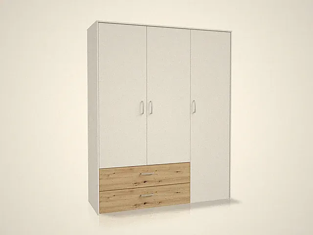 Drehtürenschrank Kleiderschrank Schrank B152.8 cm 3-trg. CARLITO Weiß Eichedekor