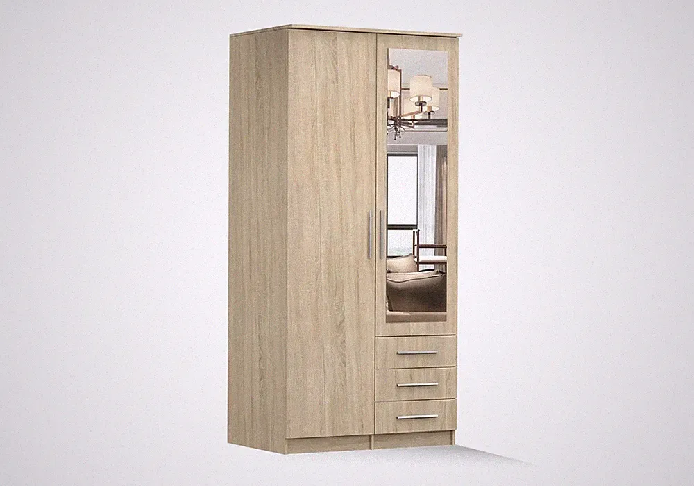 Drehtürenschrank Schrank mit Spiegel Kleiderschrank Schantal 2D 100 cm